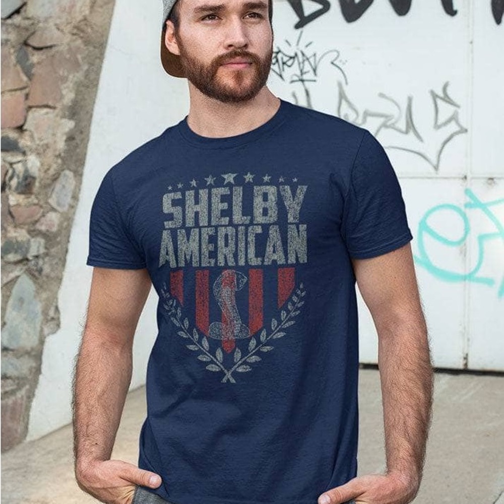 NEW SHELBY COBRA STRIPES NAVY T-SHIRT